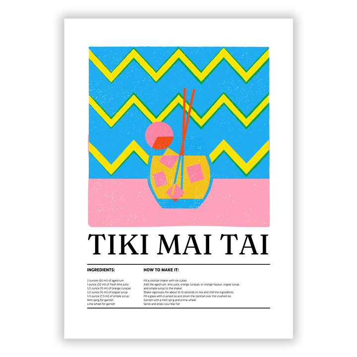 Zum Produkt Tiki Mai Tai Poster - Cocktail Zutatenliste und Zubereitungsanleitung