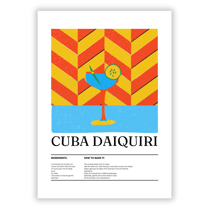 Zum Produkt Cuba Daiquiri Poster - Cocktail Zutatenliste und Zubereitungsanleitung