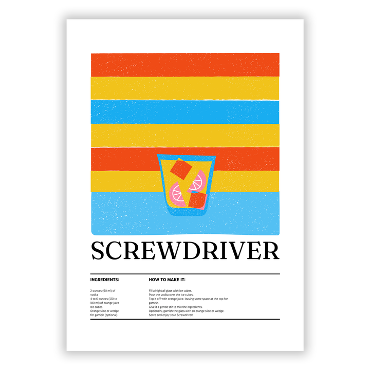 Zum Produkt Screwdriver Poster - Cocktail Zutatenliste und Zubereitungsanleitung