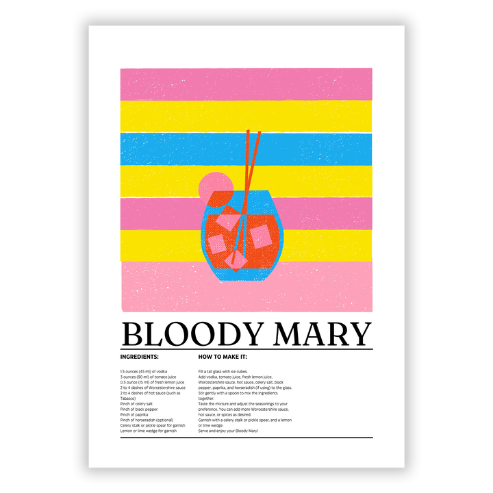 Zum Produkt Bloody Mary Poster - Cocktail Zutatenliste und Zubereitungsanleitung