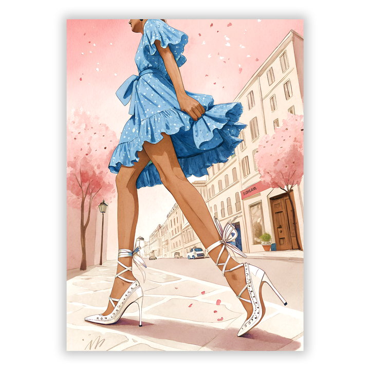 Zum Produkt Frau in Highheels und blauem Kleid Poster