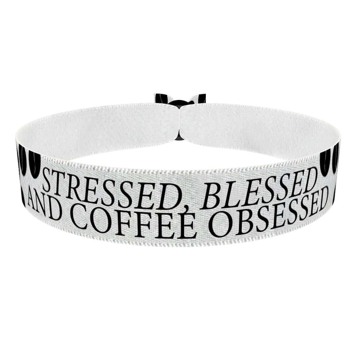 Zum Produkt Stressed, Blessed & Coffee Obsessed weiß Stoffarmband
