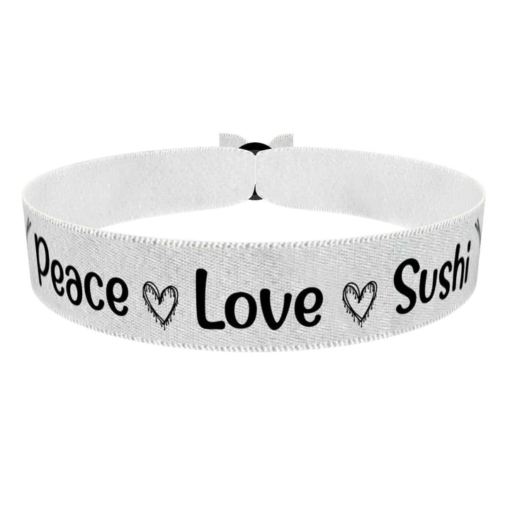 Zum Produkt Peace Love Sushi weiß Stoffarmband