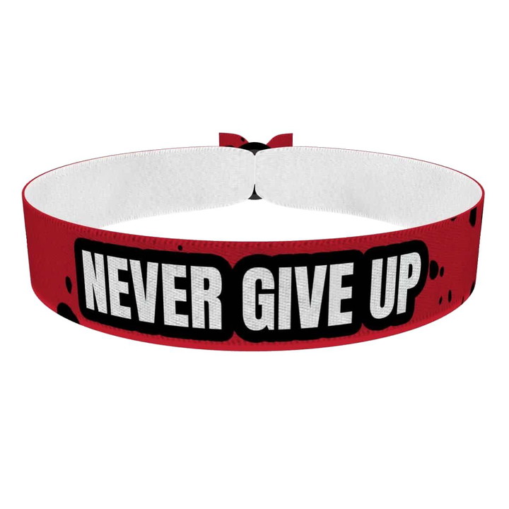 Zum Produkt Never give up Stoffarmband rot