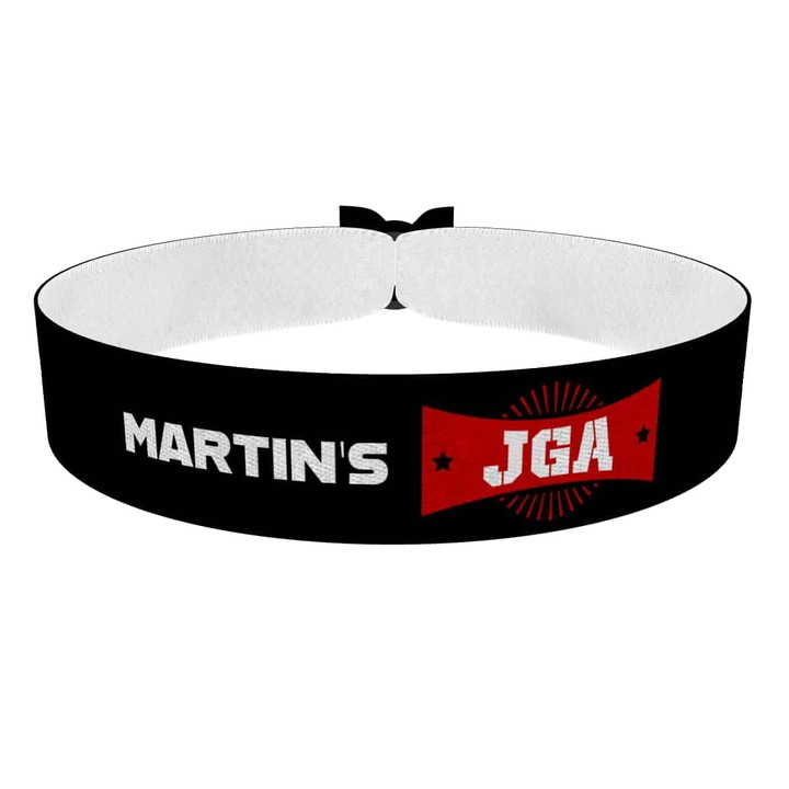 Zum Produkt JGA mit Name Junggesellenabschied Stoffarmband