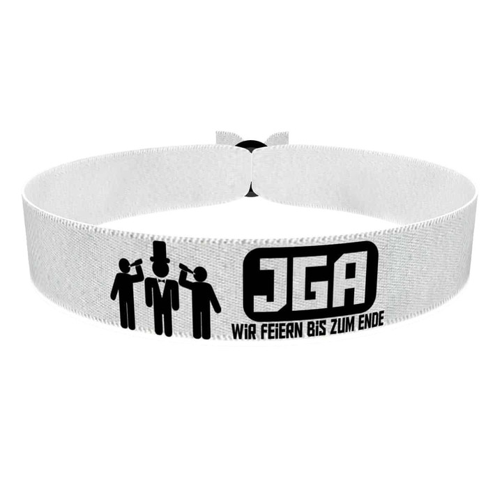 Zum Produkt JGA Wir feiern bis zum Ende Junggesellenabschied Stoffarmband
