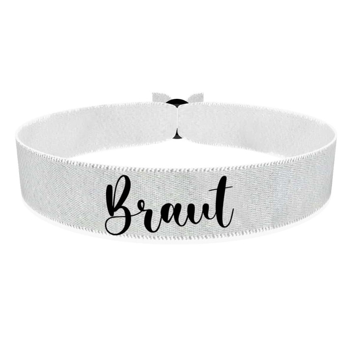 Zum Produkt JGA Braut Stoffarmband weiß