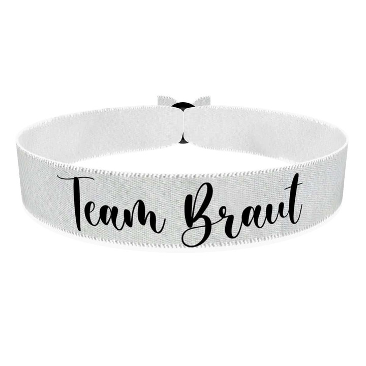 Zum Produkt JGA Team Braut Stoffarmband weiß