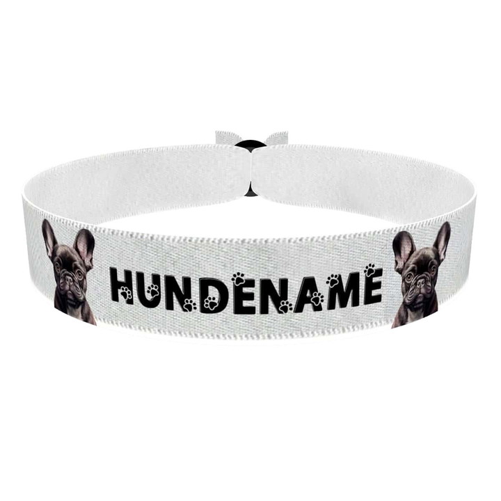 Zum Produkt Bulldogge schwarz Stoffarmband anpassbar mit Name