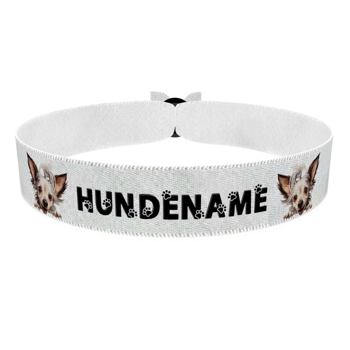 Zum Produkt Powder Puff Chinesischer Schopfhund Crested Stoffarmband anpassbar mit Name