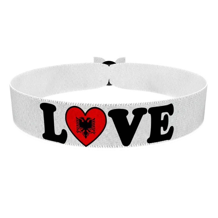 Zum Produkt Love Albanien Stoffarmband weiß