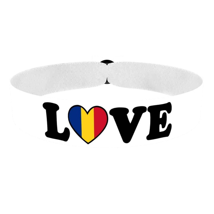 Zum Produkt Love Rumänien Stoffarmband weiß