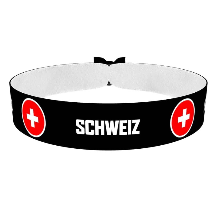Zum Produkt Schweiz runde Flaggen Stoffarmband