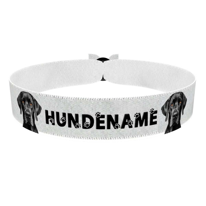 Zum Produkt Deutsche Dogge schwarz Stoffarmband anpassbar mit Name