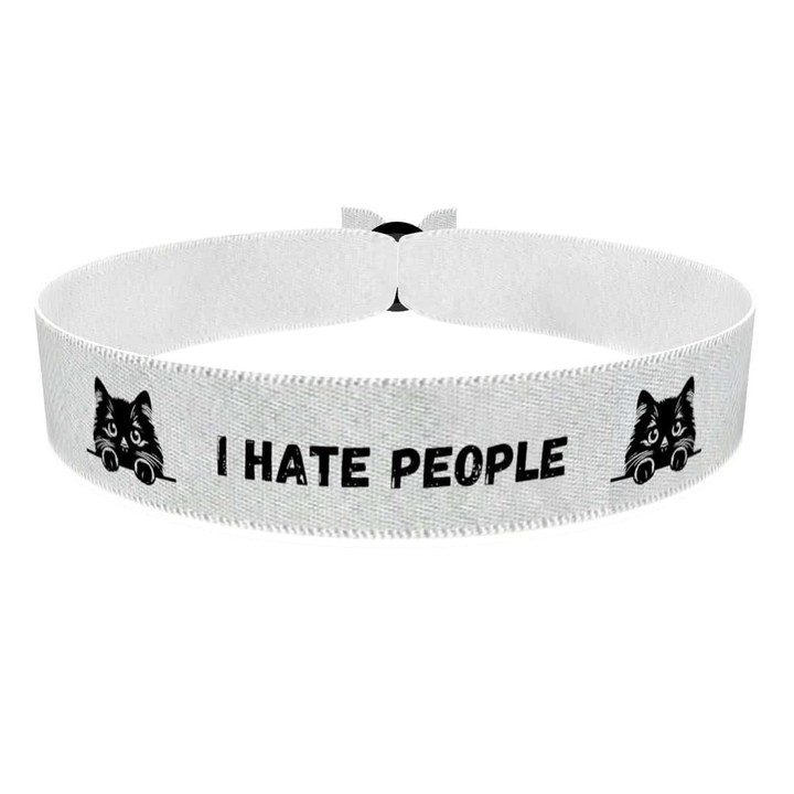 Zum Produkt Stoffarmband mit Katzenmotiv I Hate People für Katzenliebhaber