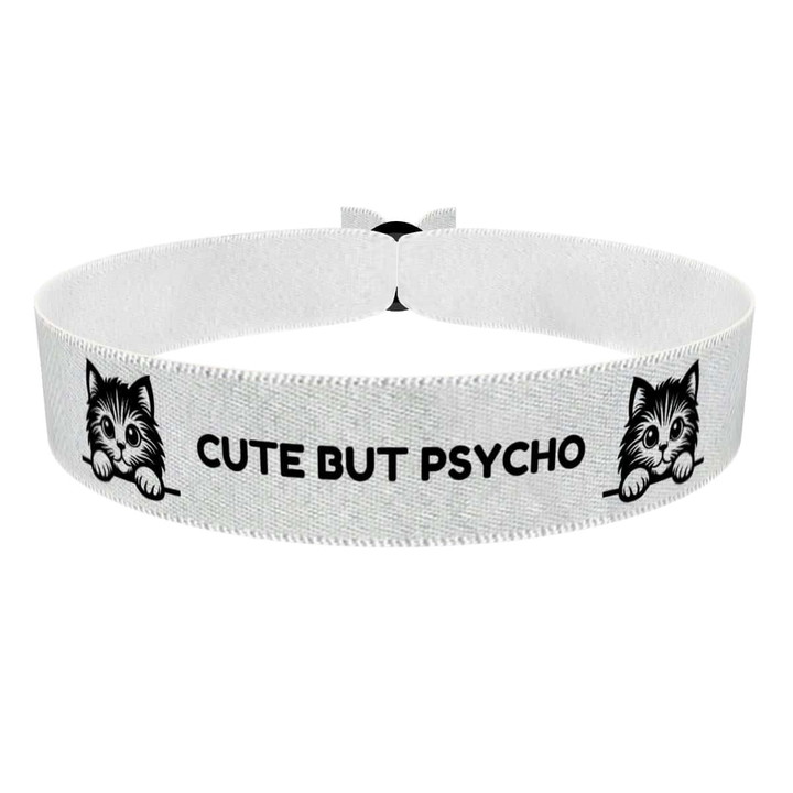 Zum Produkt Stoffarmband Katzenmotiv Cute but Psycho für Katzenliebhaber