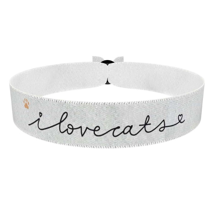 Zum Produkt Stoffarmband für Katzenliebhaber mit I Love Cats Motiv