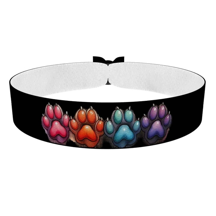 Zum Produkt Stoffarmband Katzenpfoten bunt für Katzenliebhaber