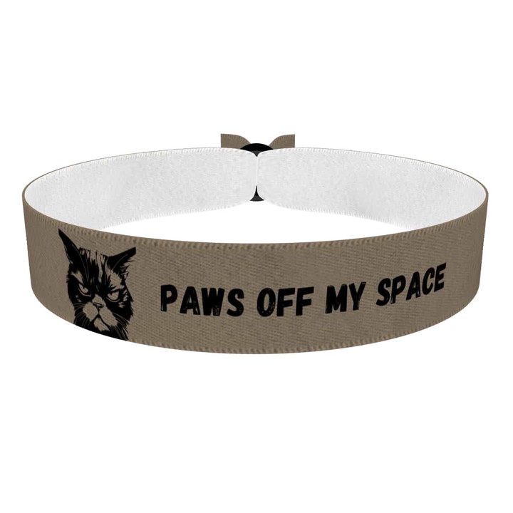 Zum Produkt Stoffarmband mit Katzenmotiv Paws Off My Space für Katzenliebhaber