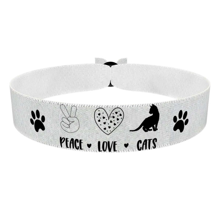 Zum Produkt Stoffarmband Katzenliebe Peace Love Cats für Katzenliebhaber