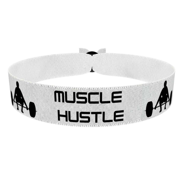 Zum Produkt Stoffarmband Muscle Hustle für Fitnessliebhaber