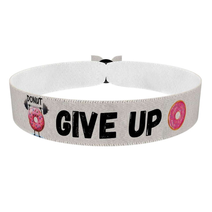 Zum Produkt Stoffarmband mit Motiv Donut und Fitnessmotiv Give Up
