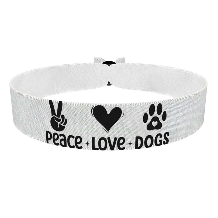 Zum Produkt Stoffarmband Peace Love Dogs für Hundeliebhaber