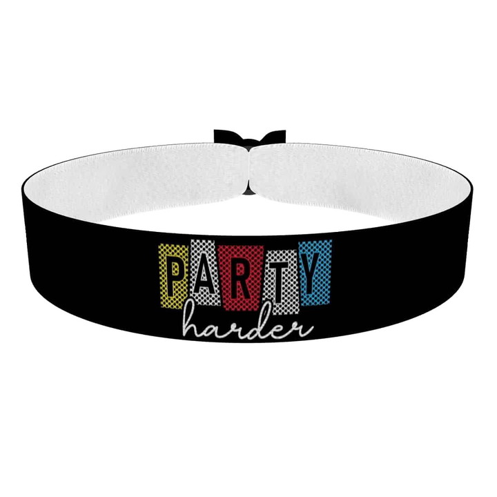 Zum Produkt Stoffarmband mit buntem Party Motiv für Techno-Fans