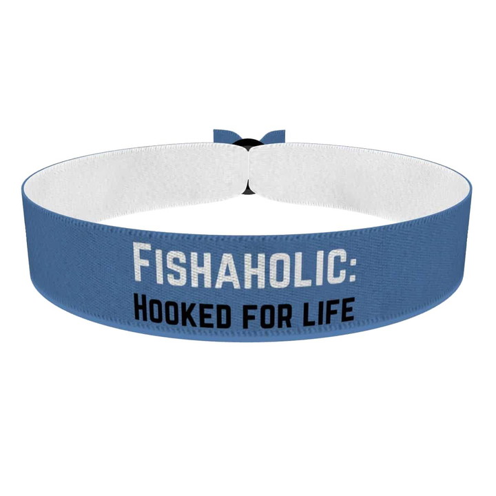 Zum Produkt Stoffarmband Fishaholic Hooked for Life Angler Schmuck