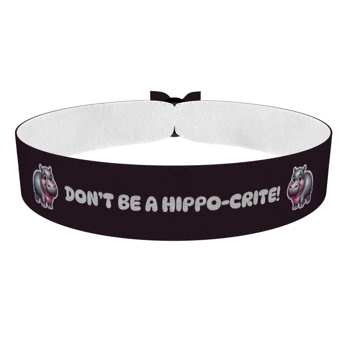 Zum Produkt Stoffarmband Don't Be a Hippo-Crite mit buntem Motiv