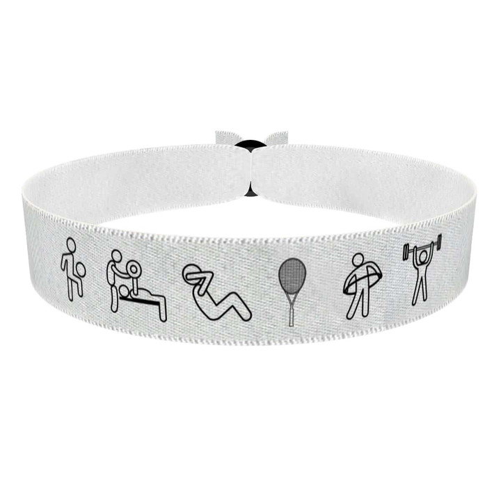 Zum Produkt Sportliches Motiv Band mit Fitness Icons Stoffarmband