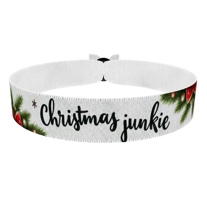 Zum Produkt Weihnachtsmotiv mit Weihnachtsbaum und Schleife Stoffarmband