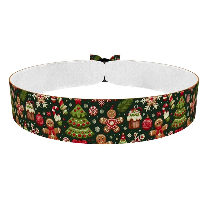 Zum Produkt Weihnachtliche Motive mit Lebkuchen und Tannenbaum Stoffarmband