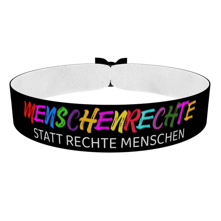 Zum Produkt Menschenrechte statt rechte Menschen Stoffarmband schwarz