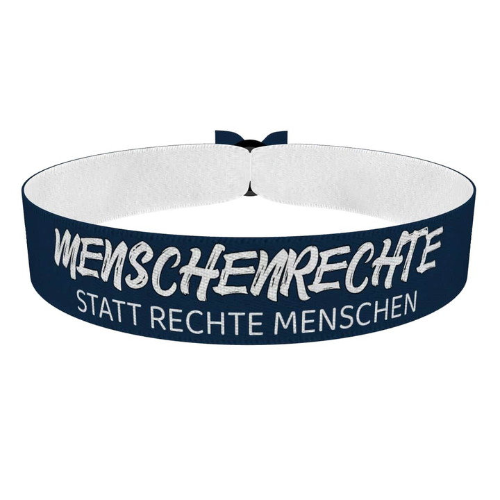 Zum Produkt Menschenrechte statt rechte Menschen Stoffarmband dunkelblau