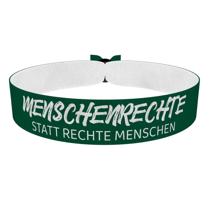 Zum Produkt Menschenrechte statt rechte Menschen Stoffarmband grün