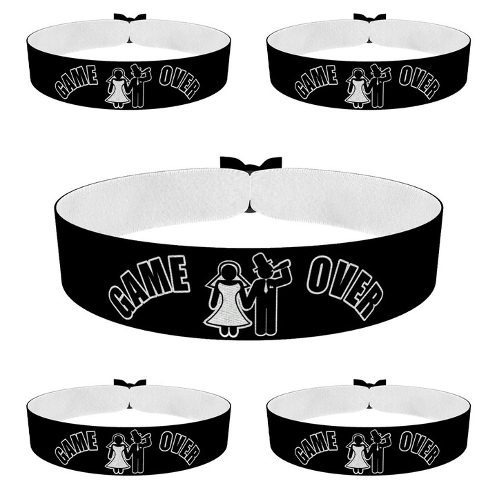 Zum Produkt 5er Set Junggesellenabschied Game Over drunk JGA Stoffarmbänder