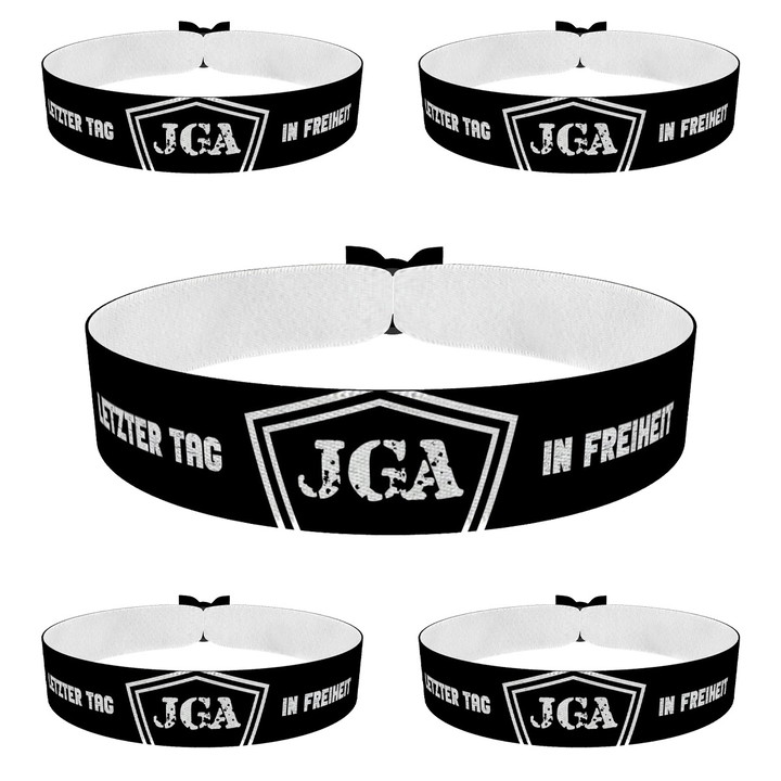 Zum Produkt 5er Set Junggesellenabschied Letzter Tag in Freiheit JGA Stoffarmbänder