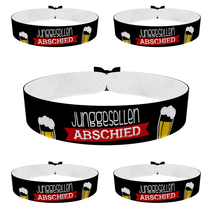 Zum Produkt 5er Set Junggesellenabschied JGA Bier Stoffarmbänder