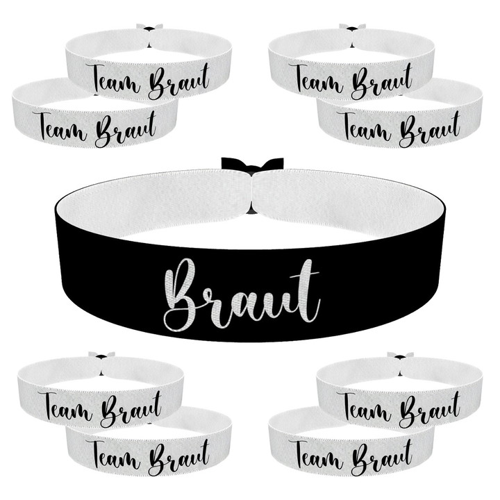 Zum Produkt 9er Set Braut und Team Braut #2 Stoffarmbänder
