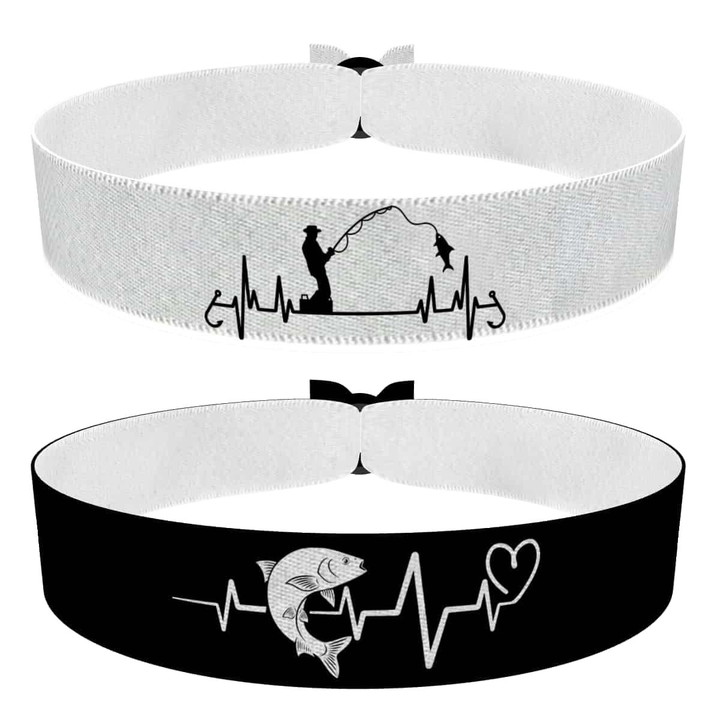 Zum Produkt 2er Set Angler und Fish Heartbeat Stoffarmbänder in Weiß und Schwarz