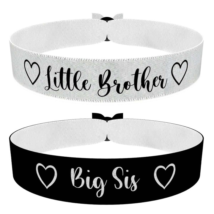 Zum Produkt 2er Set Little Brother und Big Sis Stoffarmbänder schwarz weiß