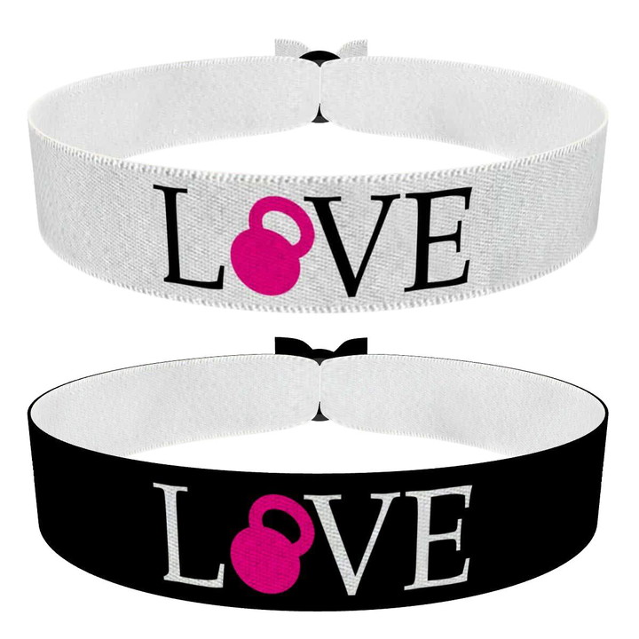Zum Produkt Kettlebell Love 2er Set Stoffarmbänder weiß/pink schwarz/pink