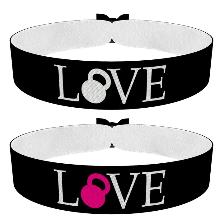 Zum Produkt 2er Set Kettlebell Love Stoffarmbänder schwarz/weiß pink