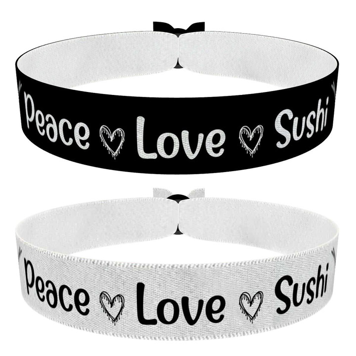 Zum Produkt 2er Set Peace Love Sushi Stoffarmbänder schwarz und weiß