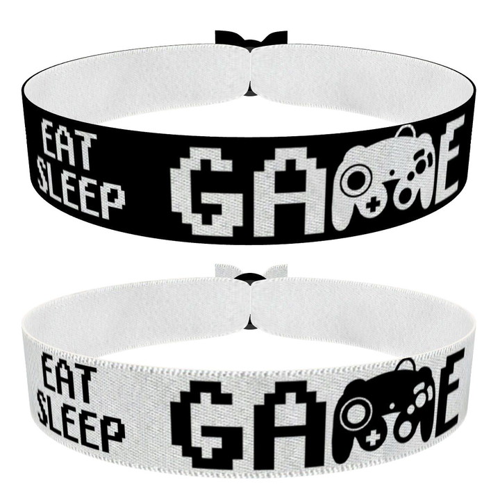 Zum Produkt 2er Set Eat Sleep Game Stoffarmbänder schwarz und weiß