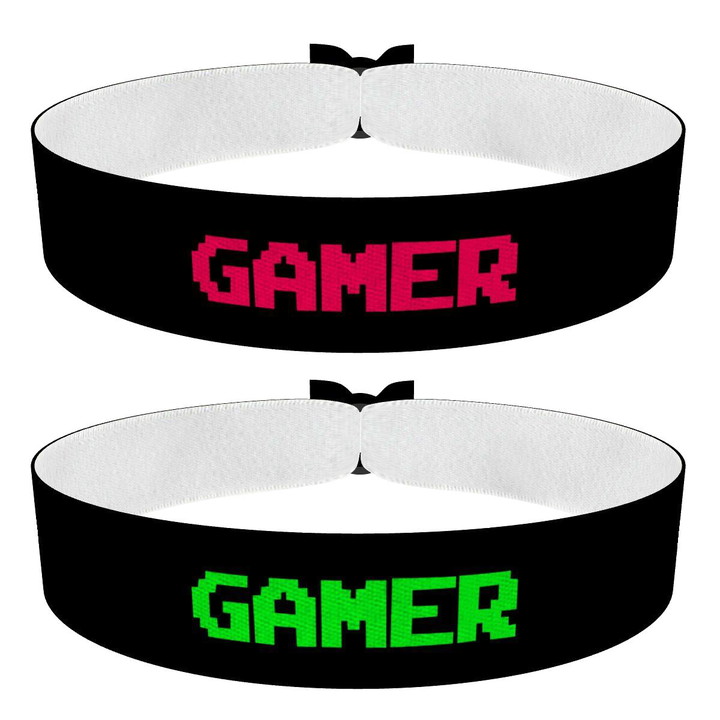 Zum Produkt 2er Set Gamer small Stoffarmbänder schwarz/pink und schwarz/grün