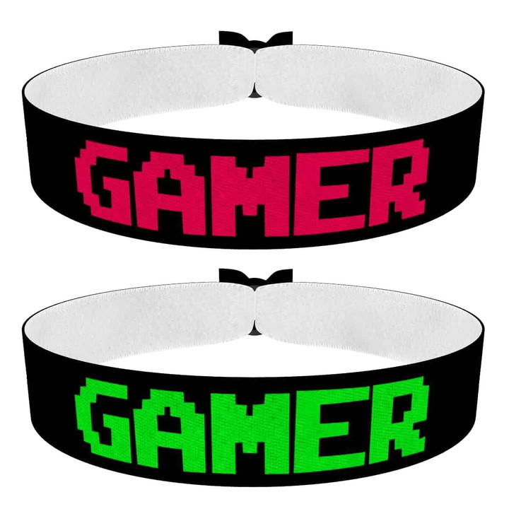 Zum Produkt 2er Set Gamer Stoffarmbänder schwarz/pink und schwarz/grün