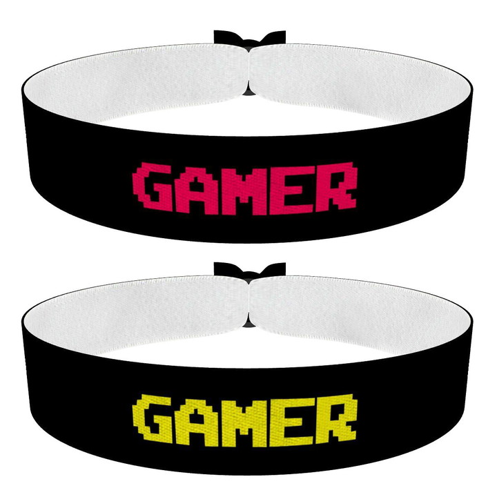 Zum Produkt Gamer 2er Set Stoffarmbänder schwarz/pink und schwarz/gelb