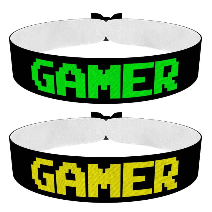 Zum Produkt 2er Set Gamer Stoffarmbänder schwarz/grün und schwarz/gelb